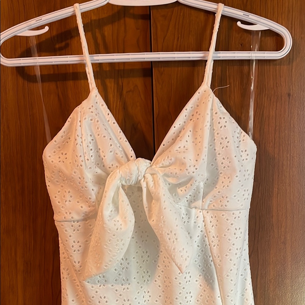 White Eyelet Dress with Bow Detail